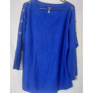 Cable & Gauge Royal Blue Button Detail Long Sleeve Sweater Top Women's XL